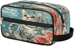 Rose Watercolor Cat Large Capacity Travel Cosmetic Bag Waterproof Toiletry Bag Cosmetic Makeup Portable Bag with Handle for Travel Gym Camping