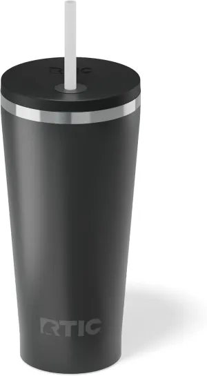 RTIC 20oz Everyday Tumbler Insulated Stainless Steel Portable Travel Coffee Cup with Straw, Spill-Resistant Lid, BPA-Free, Hot and Cold Drink, Ceramic Lining, Black