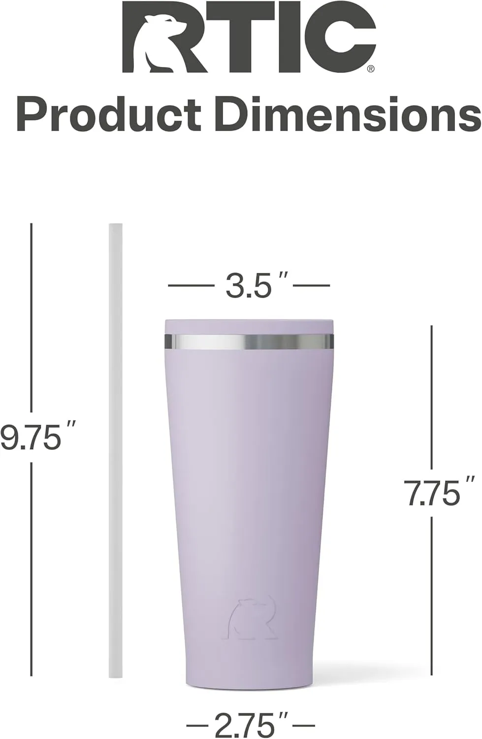 RTIC 20oz Everyday Tumbler Insulated Stainless Steel Portable Travel Coffee Cup with Straw, Spill-Resistant Lid, BPA-Free, Hot and Cold Drink, Ceramic Lining, Dusty Lilac