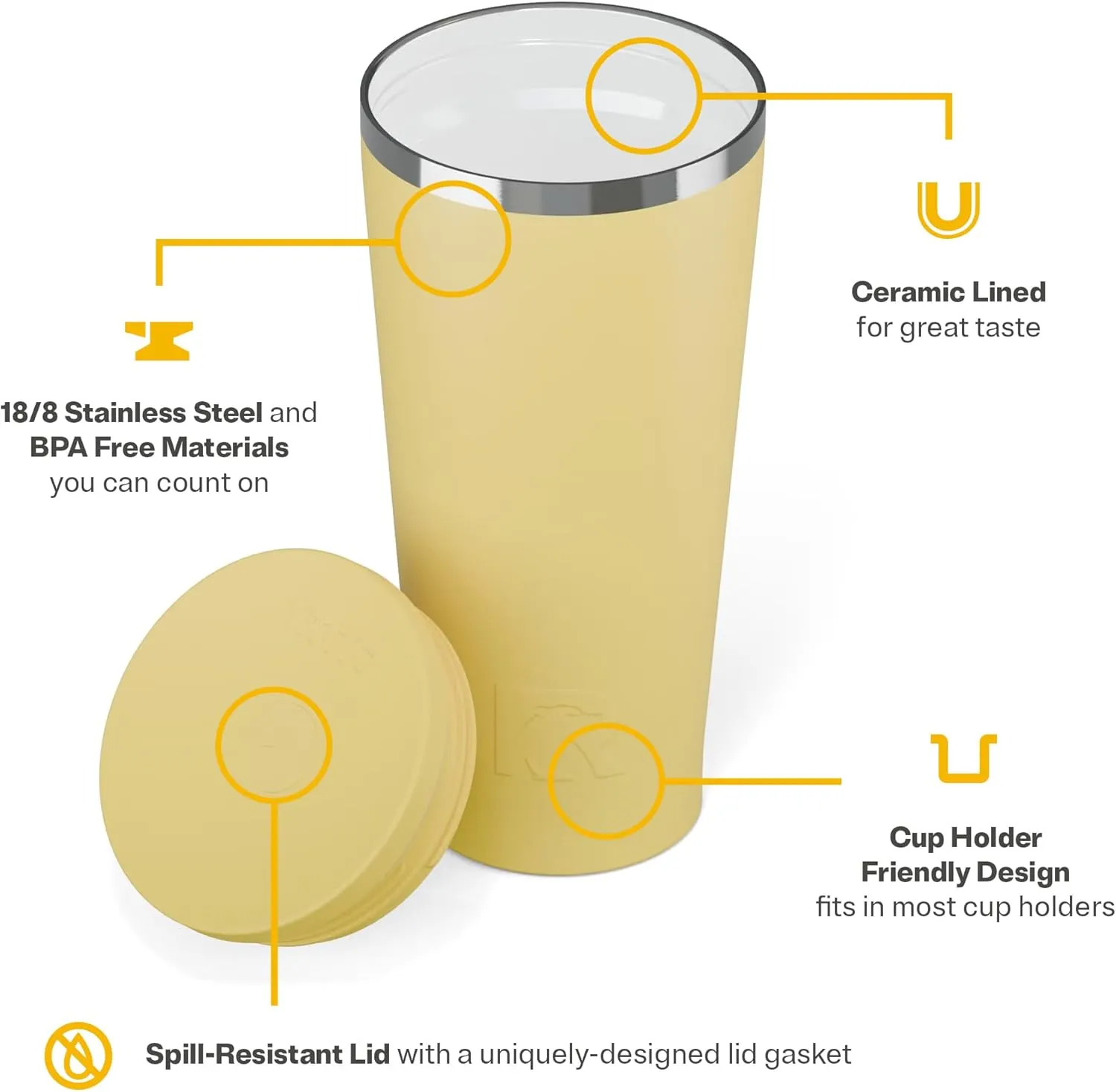 RTIC 20oz Everyday Tumbler Insulated Stainless Steel Portable Travel Coffee Cup with Straw, Spill-Resistant Lid, BPA-Free, Hot and Cold Drink, Ceramic Lining, Sunlight
