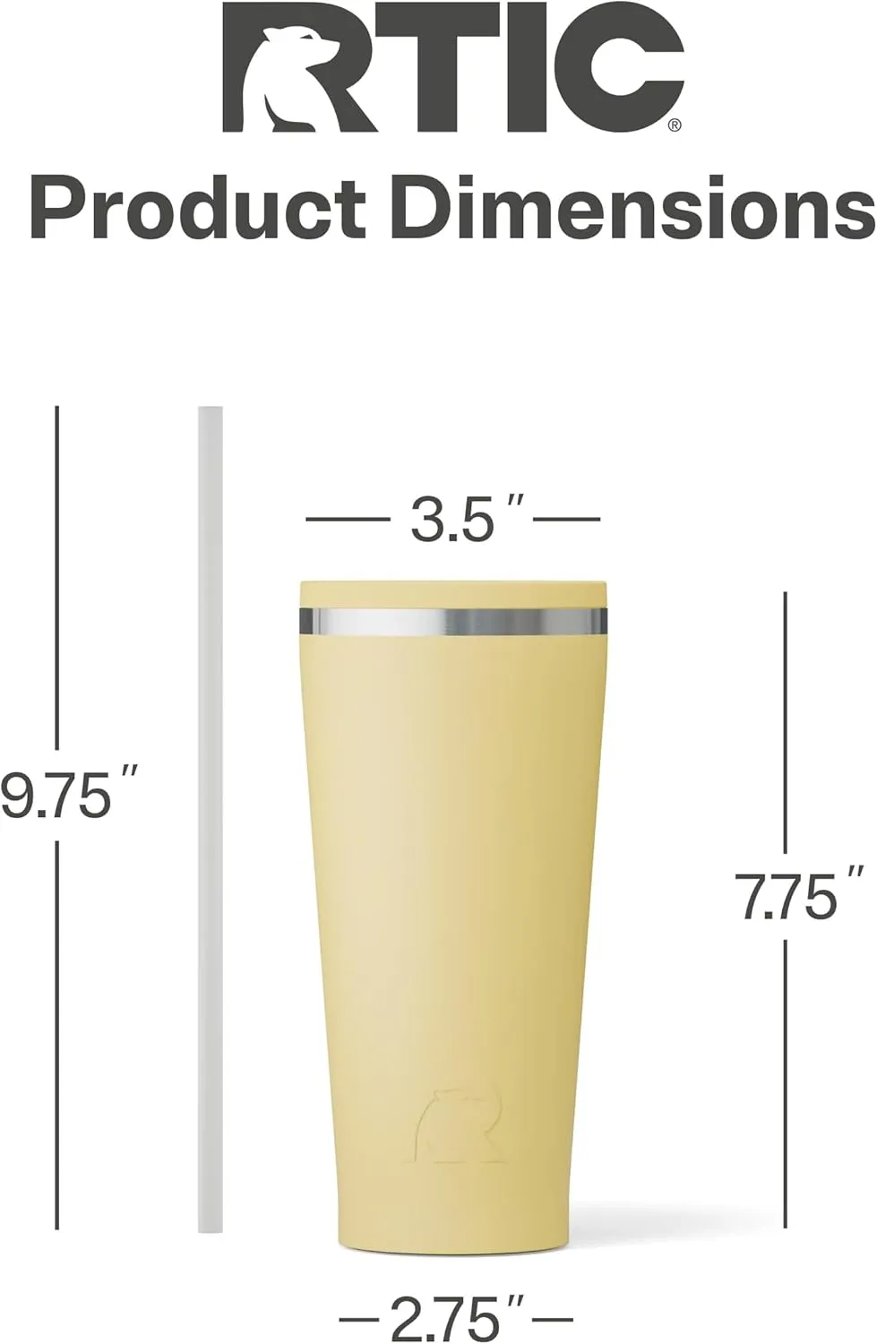 RTIC 20oz Everyday Tumbler Insulated Stainless Steel Portable Travel Coffee Cup with Straw, Spill-Resistant Lid, BPA-Free, Hot and Cold Drink, Ceramic Lining, Sunlight
