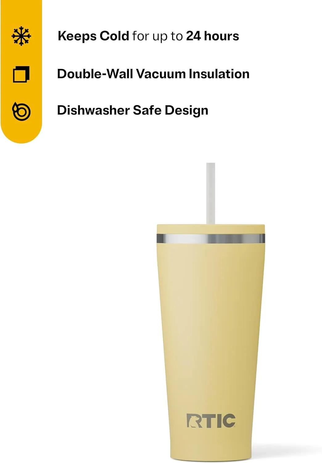 RTIC 20oz Everyday Tumbler Insulated Stainless Steel Portable Travel Coffee Cup with Straw, Spill-Resistant Lid, BPA-Free, Hot and Cold Drink, Ceramic Lining, Sunlight
