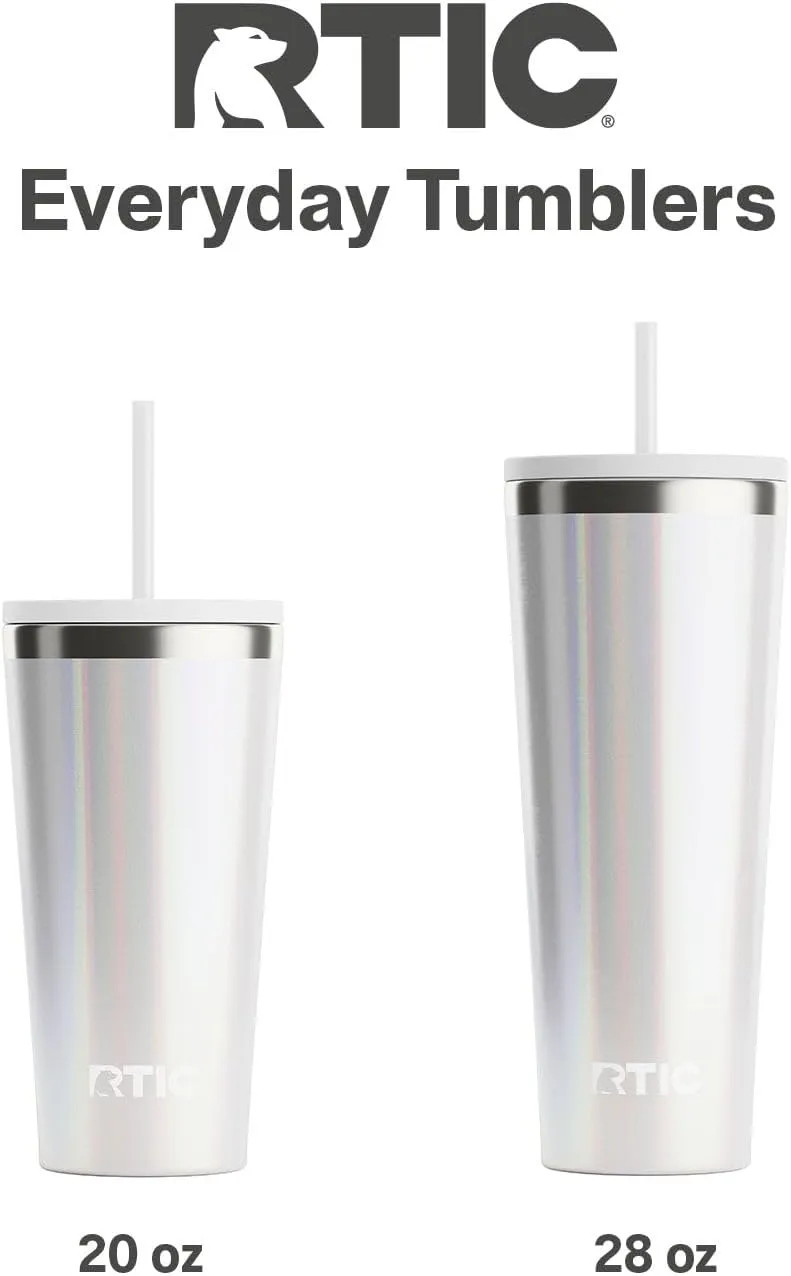 RTIC 28oz Everyday Tumbler Insulated Stainless Steel Portable Travel Coffee Cup with Straw, Spill-Resistant Lid, BPA-Free, Hot and Cold Drink, Ceramic Lining, Beach