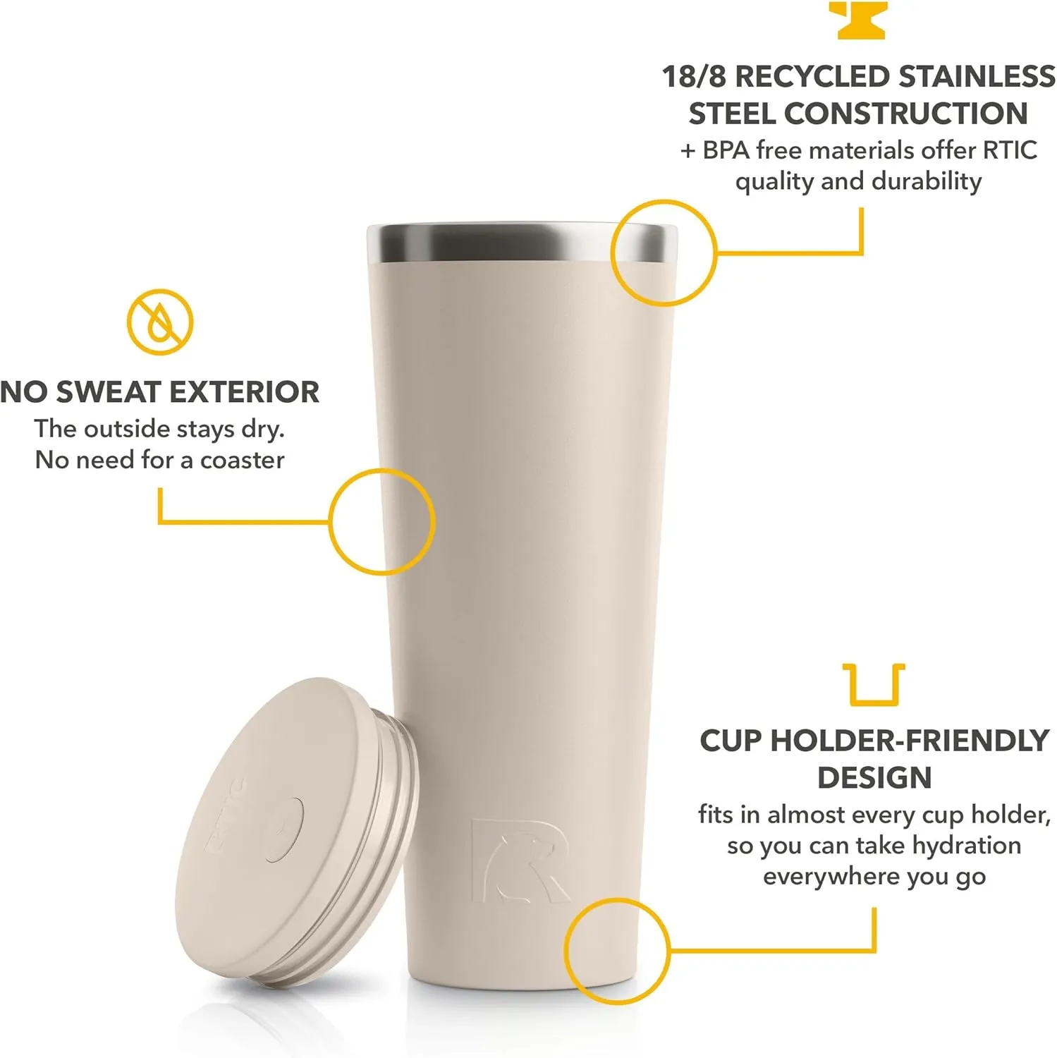 RTIC 28oz Everyday Tumbler Insulated Stainless Steel Portable Travel Coffee Cup with Straw, Spill-Resistant Lid, BPA-Free, Hot and Cold Drink, Ceramic Lining, Beach