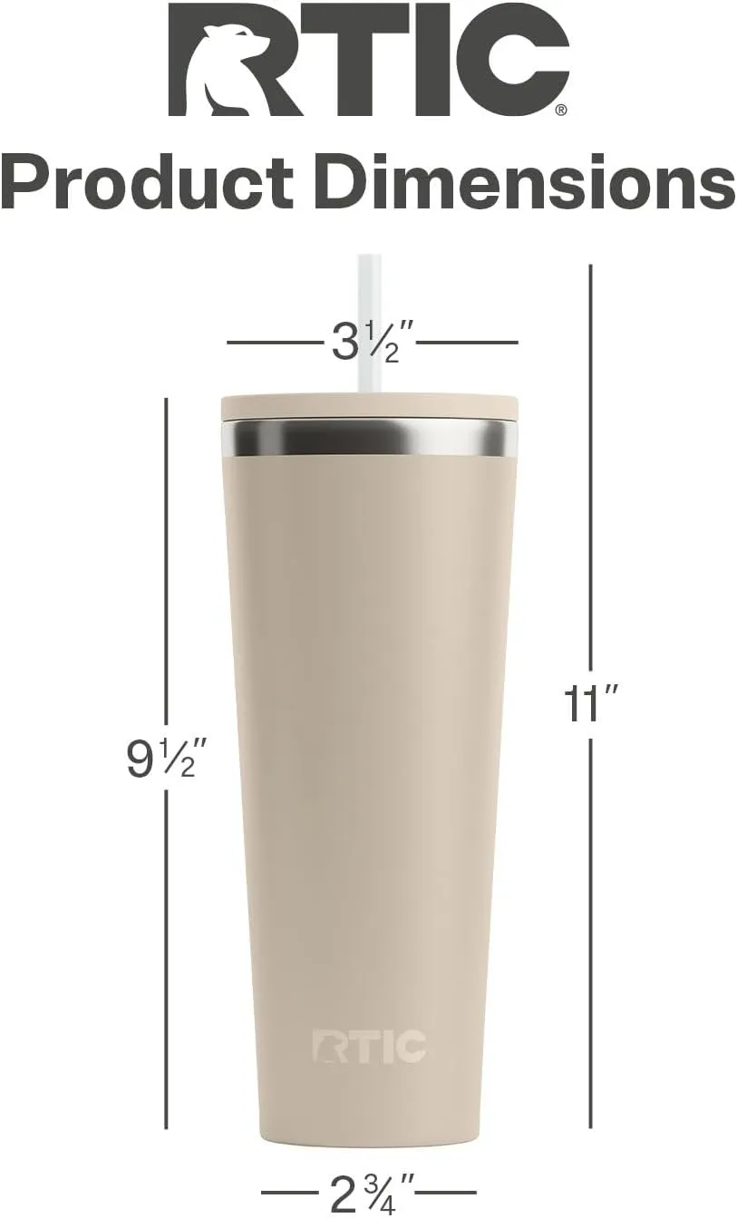 RTIC 28oz Everyday Tumbler Insulated Stainless Steel Portable Travel Coffee Cup with Straw, Spill-Resistant Lid, BPA-Free, Hot and Cold Drink, Ceramic Lining, Beach
