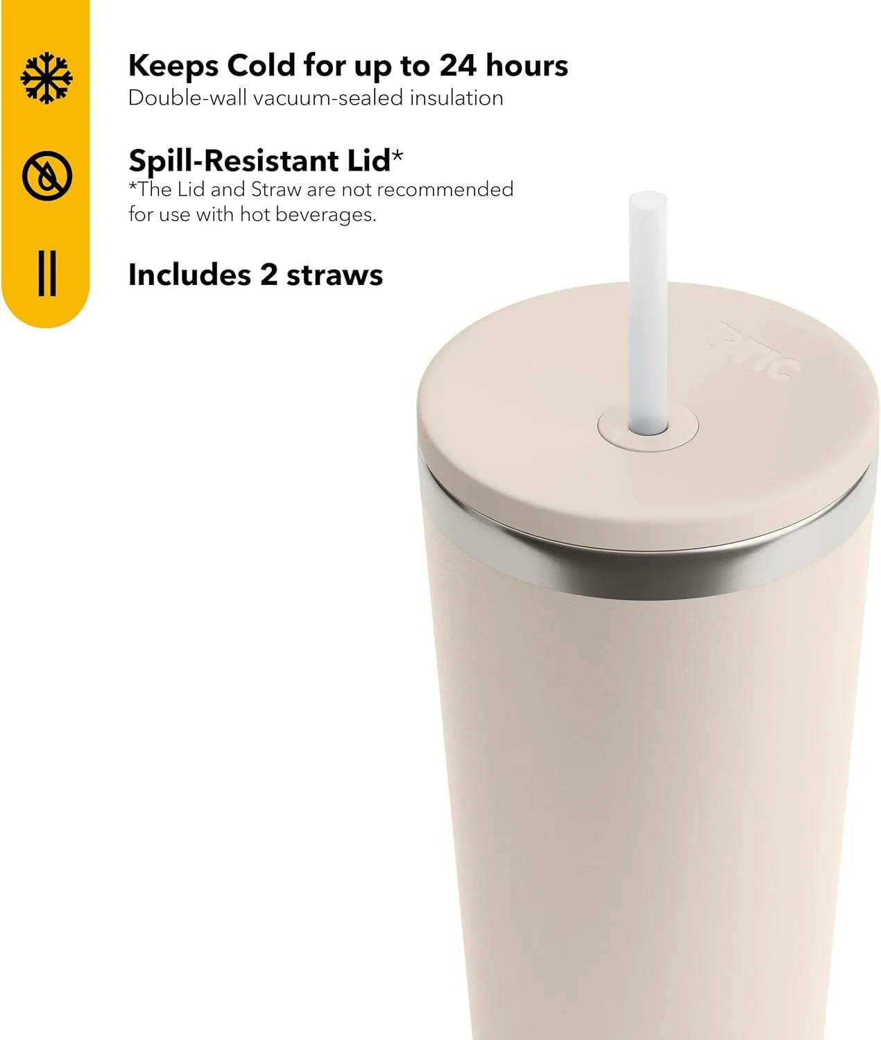 RTIC 28oz Everyday Tumbler Insulated Stainless Steel Portable Travel Coffee Cup with Straw, Spill-Resistant Lid, BPA-Free, Hot and Cold Drink, Ceramic Lining, Beach