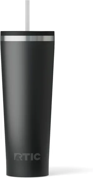 RTIC 28oz Everyday Tumbler Insulated Stainless Steel Portable Travel Coffee Cup with Straw, Spill-Resistant Lid, BPA-Free, Hot and Cold Drink, Ceramic Lining, Black