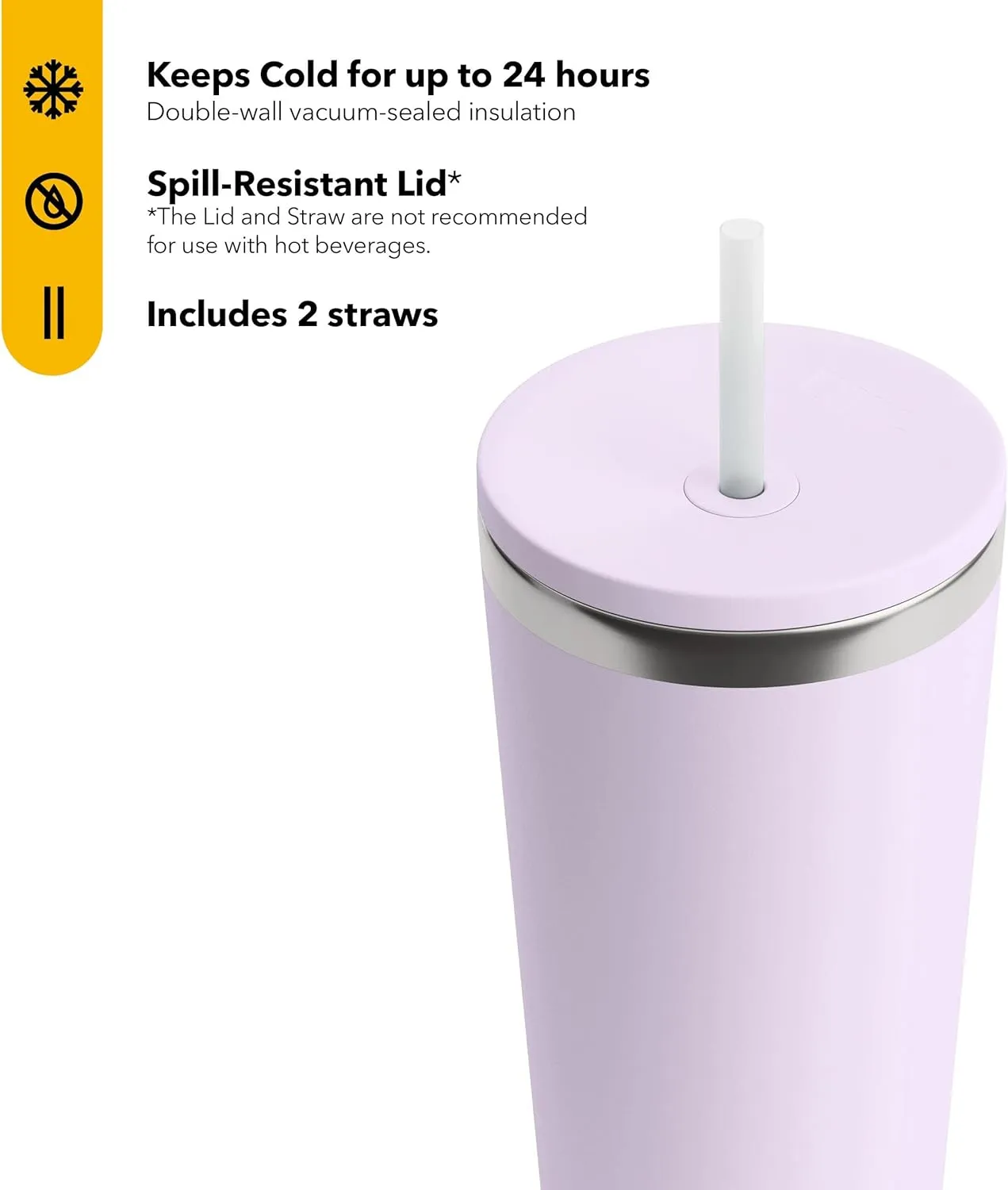 RTIC 28oz Everyday Tumbler Insulated Stainless Steel Portable Travel Coffee Cup with Straw, Spill-Resistant Lid, BPA-Free, Hot and Cold Drink, Ceramic Lining, Dusty Lilac