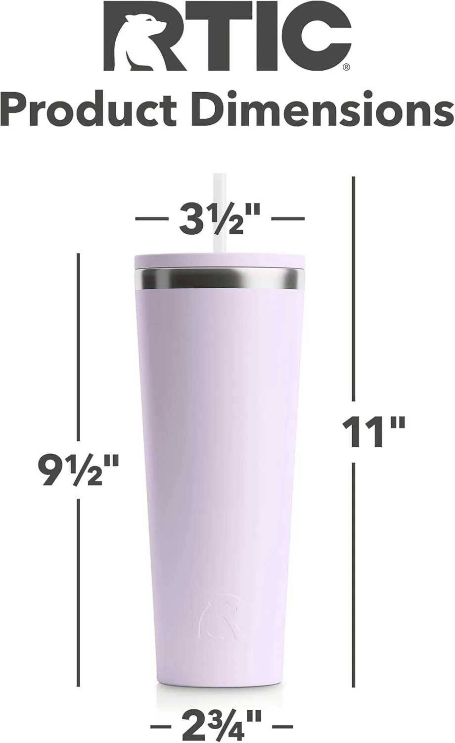 RTIC 28oz Everyday Tumbler Insulated Stainless Steel Portable Travel Coffee Cup with Straw, Spill-Resistant Lid, BPA-Free, Hot and Cold Drink, Ceramic Lining, Dusty Lilac