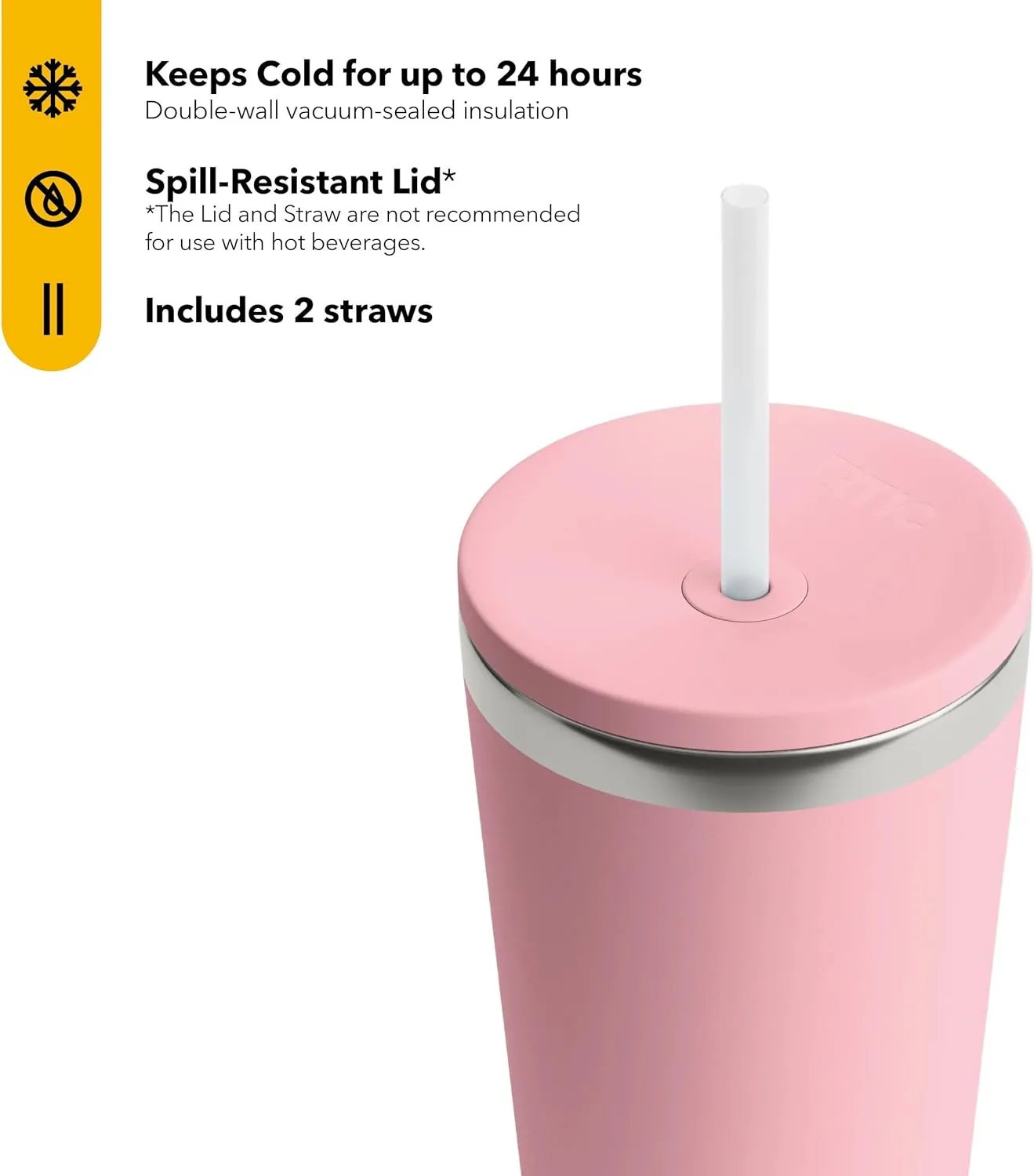 RTIC 28oz Everyday Tumbler Insulated Stainless Steel Portable Travel Coffee Cup with Straw, Spill-Resistant Lid, BPA-Free, Hot and Cold Drink, Ceramic Lining, Dusty Rose