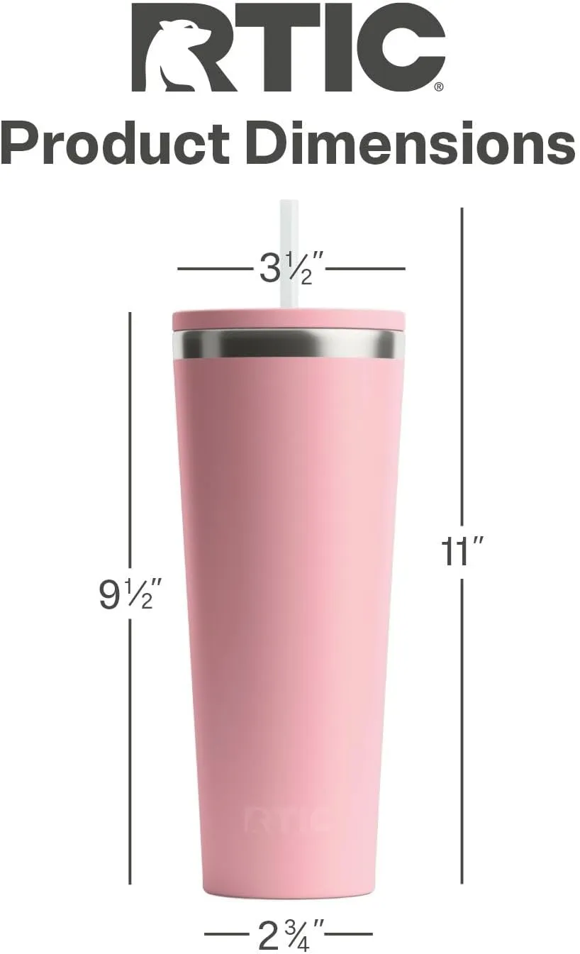 RTIC 28oz Everyday Tumbler Insulated Stainless Steel Portable Travel Coffee Cup with Straw, Spill-Resistant Lid, BPA-Free, Hot and Cold Drink, Ceramic Lining, Dusty Rose