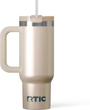 RTIC 30 oz Road Trip Tumbler Double-Walled Insulated Stainless Steel Portable Travel Coffee Mug Cup with Lid, Handle and Straw, Beach Glitter