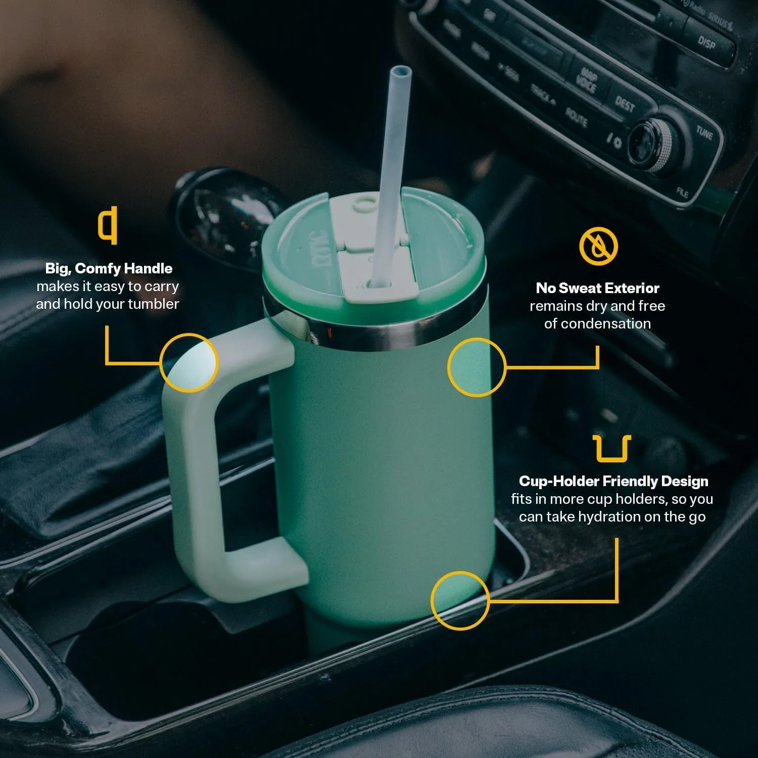 RTIC 30 oz Road Trip Tumbler Double-Walled Insulated Stainless Steel Portable Travel Coffee Mug Cup with Lid, Handle and Straw, Beach Glitter