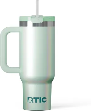 RTIC 30 oz Road Trip Tumbler Double-Walled Insulated Stainless Steel Portable Travel Coffee Mug Cup with Lid, Handle and Straw, Fresh Mint Glitter