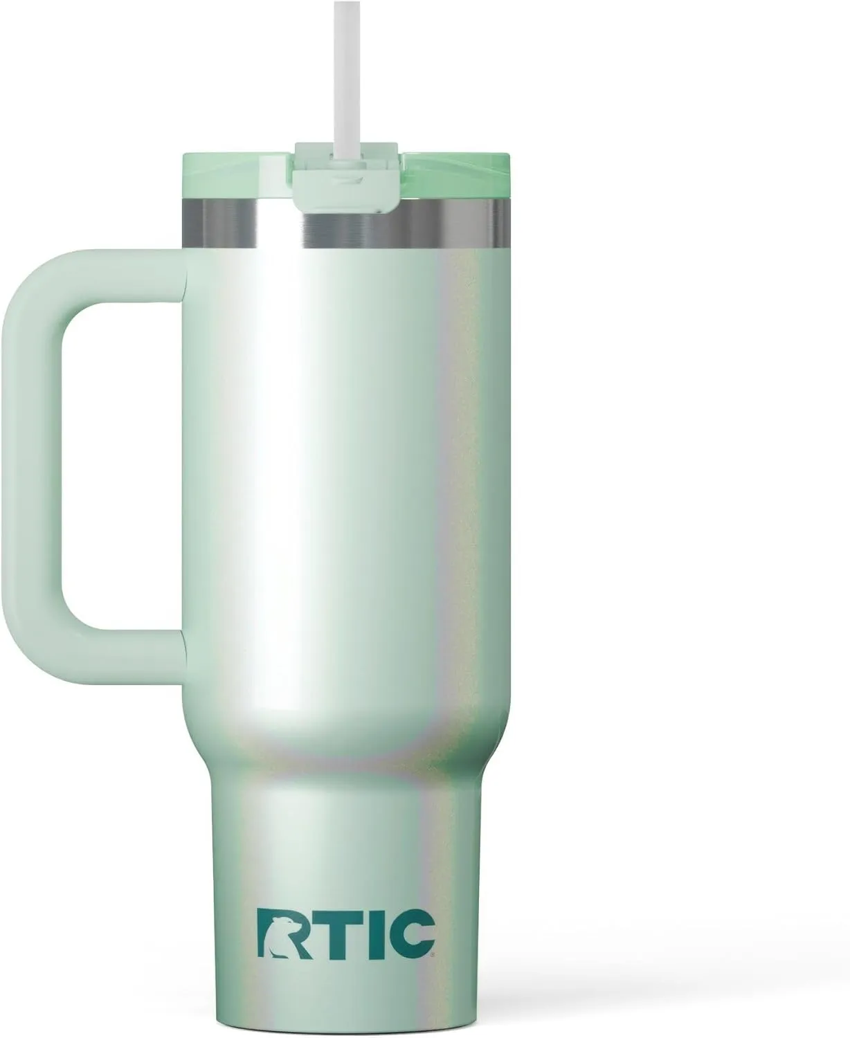 RTIC 30 oz Road Trip Tumbler Double-Walled Insulated Stainless Steel Portable Travel Coffee Mug Cup with Lid, Handle and Straw, Fresh Mint Glitter