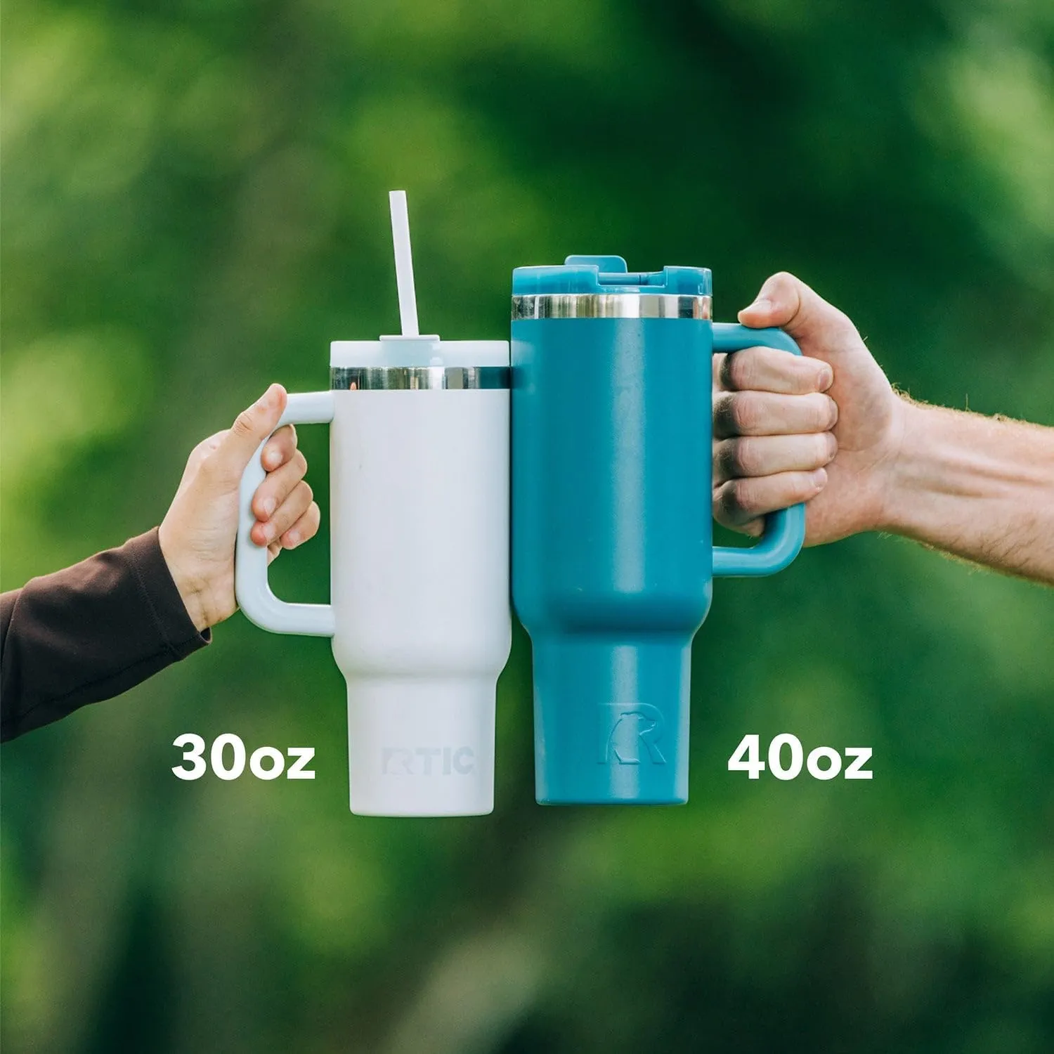 RTIC 30 oz Road Trip Tumbler Double-Walled Insulated Stainless Steel Travel Coffee Mug with Lid, Handle and Straw, Hot and Cold Drink, Portable Thermal Cup for Car, Camping, Spill-Resistant, Sage