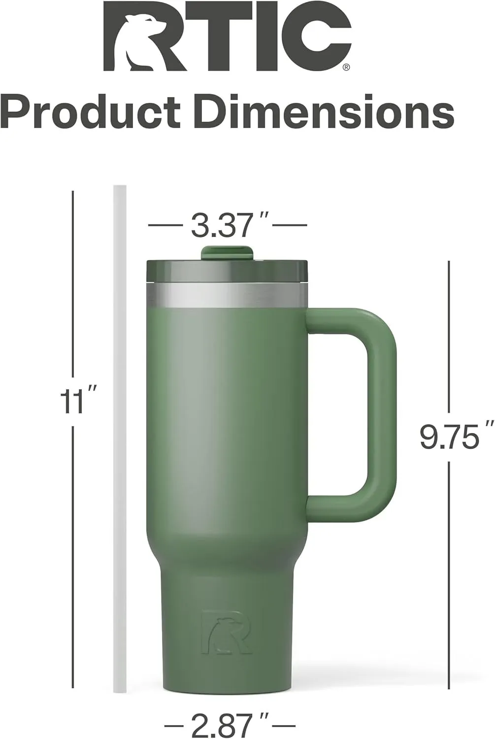RTIC 30 oz Road Trip Tumbler Double-Walled Insulated Stainless Steel Travel Coffee Mug with Lid, Handle and Straw, Hot and Cold Drink, Portable Thermal Cup for Car, Camping, Spill-Resistant, Sage