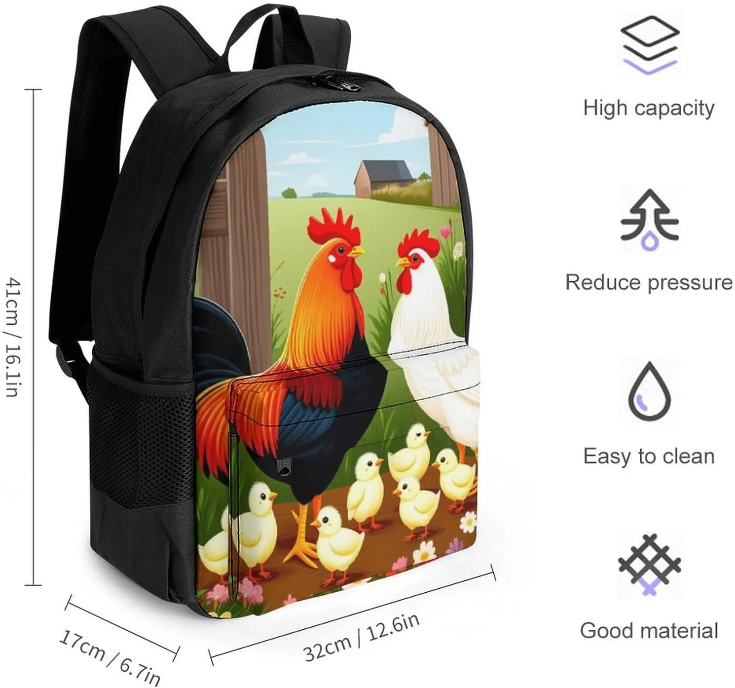 Rucksack Multipurpose Anti-Theft Big Capacity Shoulder Bag - Chicken Rooster Garden Flowers Art Travel Hiking & Camping Rucksack With Side Pockets