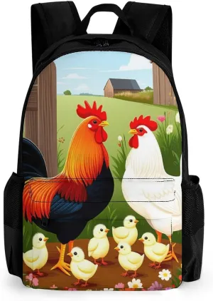 Rucksack Multipurpose Anti-Theft Big Capacity Shoulder Bag - Chicken Rooster Garden Flowers Art Travel Hiking & Camping Rucksack With Side Pockets