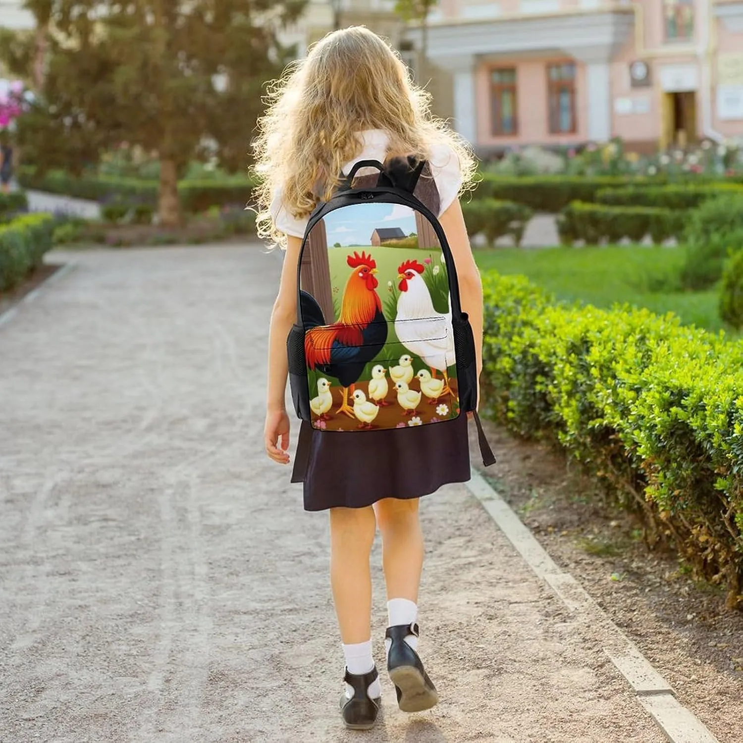 Rucksack Multipurpose Anti-Theft Big Capacity Shoulder Bag - Chicken Rooster Garden Flowers Art Travel Hiking & Camping Rucksack With Side Pockets