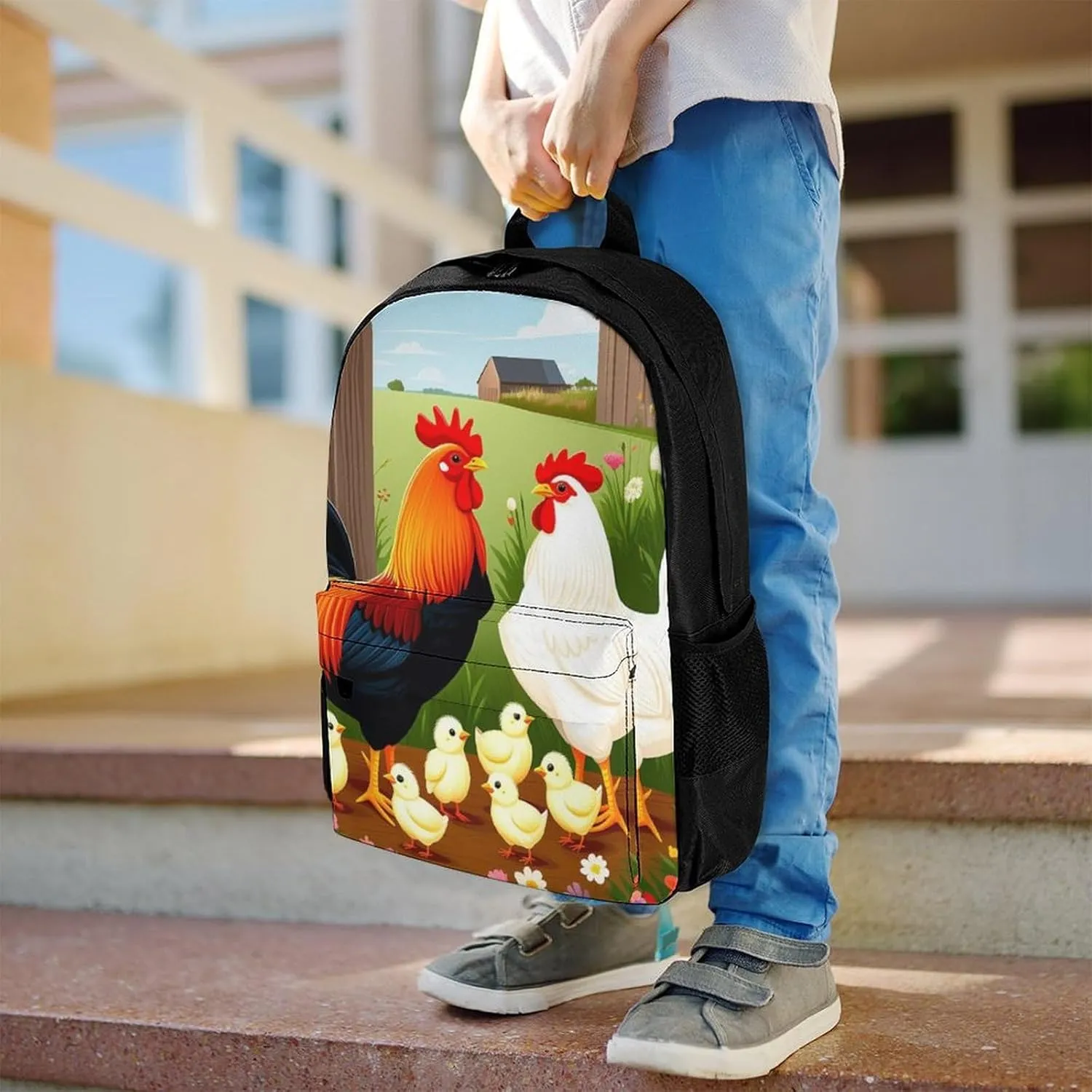 Rucksack Multipurpose Anti-Theft Big Capacity Shoulder Bag - Chicken Rooster Garden Flowers Art Travel Hiking & Camping Rucksack With Side Pockets
