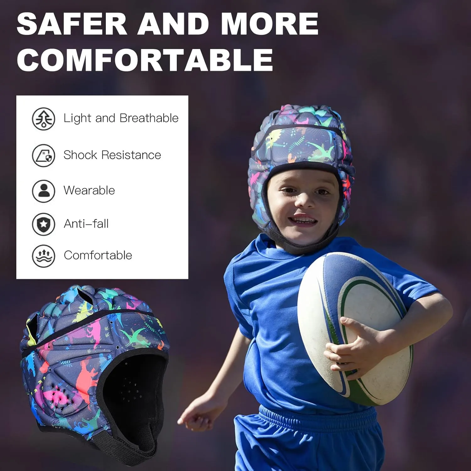 Rugby Helmet - Soft Padded Headgear 7v7 Flag Football Headguard Soccer Head Protection Protective Soft Helmet Football for Youth & Adult