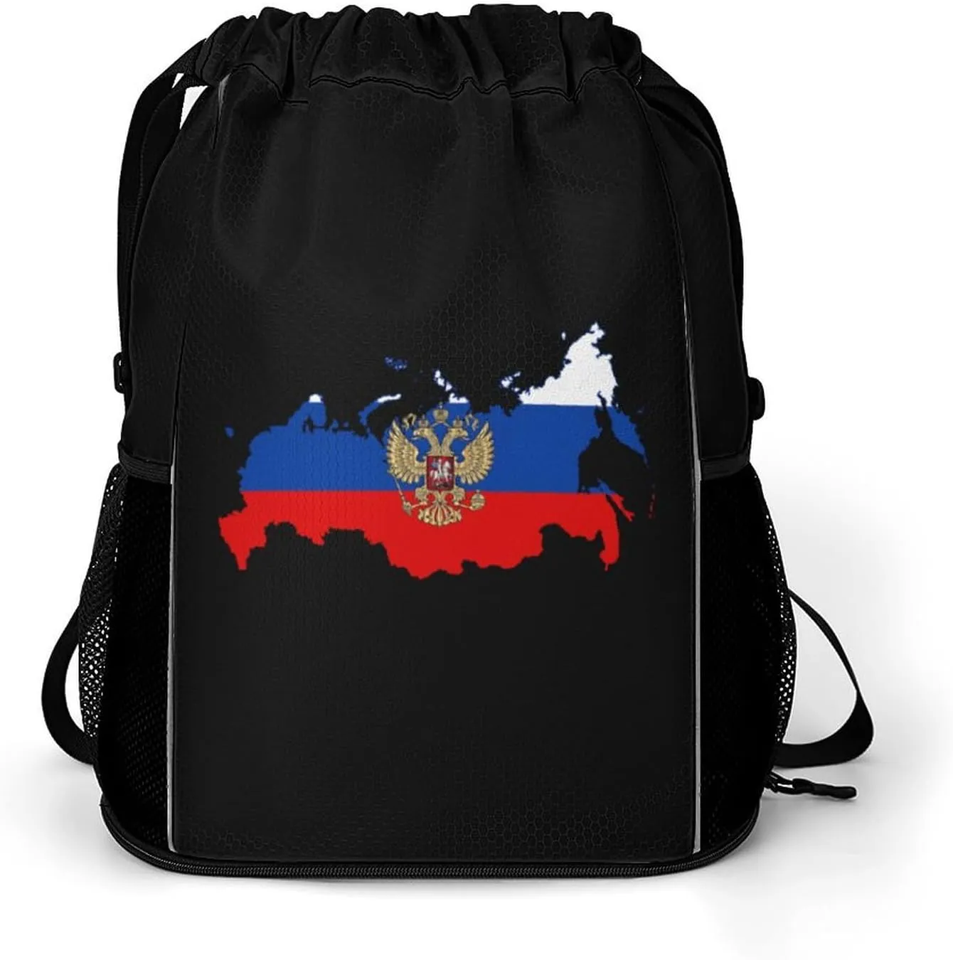 Russian Eagle Map of Russia Fashion Drawstring Backpack Waterproof Swim Gym Bag for Women Men Hiking