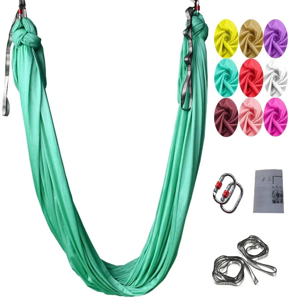 Rynx | Aerial Yoga Swing Set, L:5M W:2.8M Anti Gravity Hammock Inversion Exercises Includes 2 Carabiners, 2 Daisy Chain, 1 Hanging Instructions.