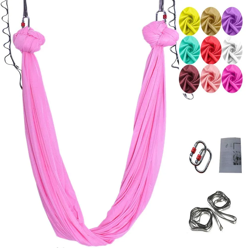 Rynx | Aerial Yoga Swing Set, L:5M W:2.8M Anti Gravity Hammock Inversion Exercises Includes 2 Carabiners, 2 Daisy Chain, 1 Hanging Instructions.