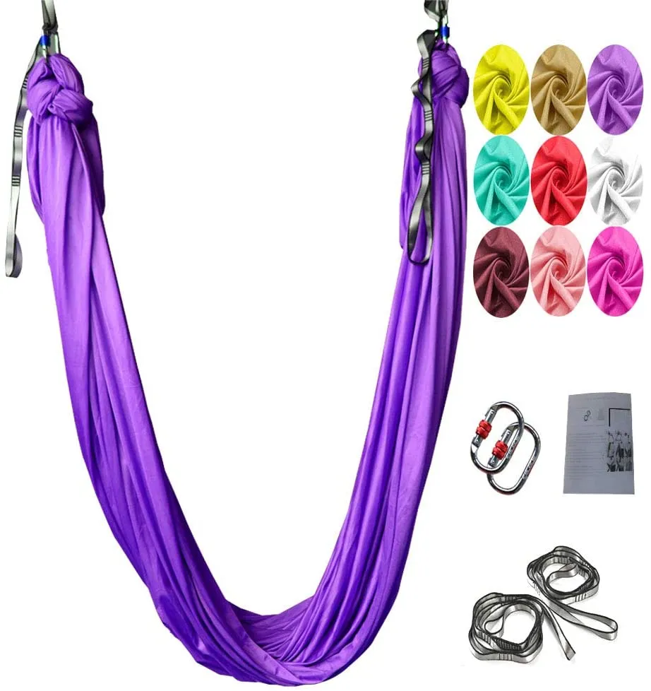Rynx | Aerial Yoga Swing Set, L:5M W:2.8M Anti Gravity Hammock Inversion Exercises Includes 2 Carabiners, 2 Daisy Chain, 1 Hanging Instructions.
