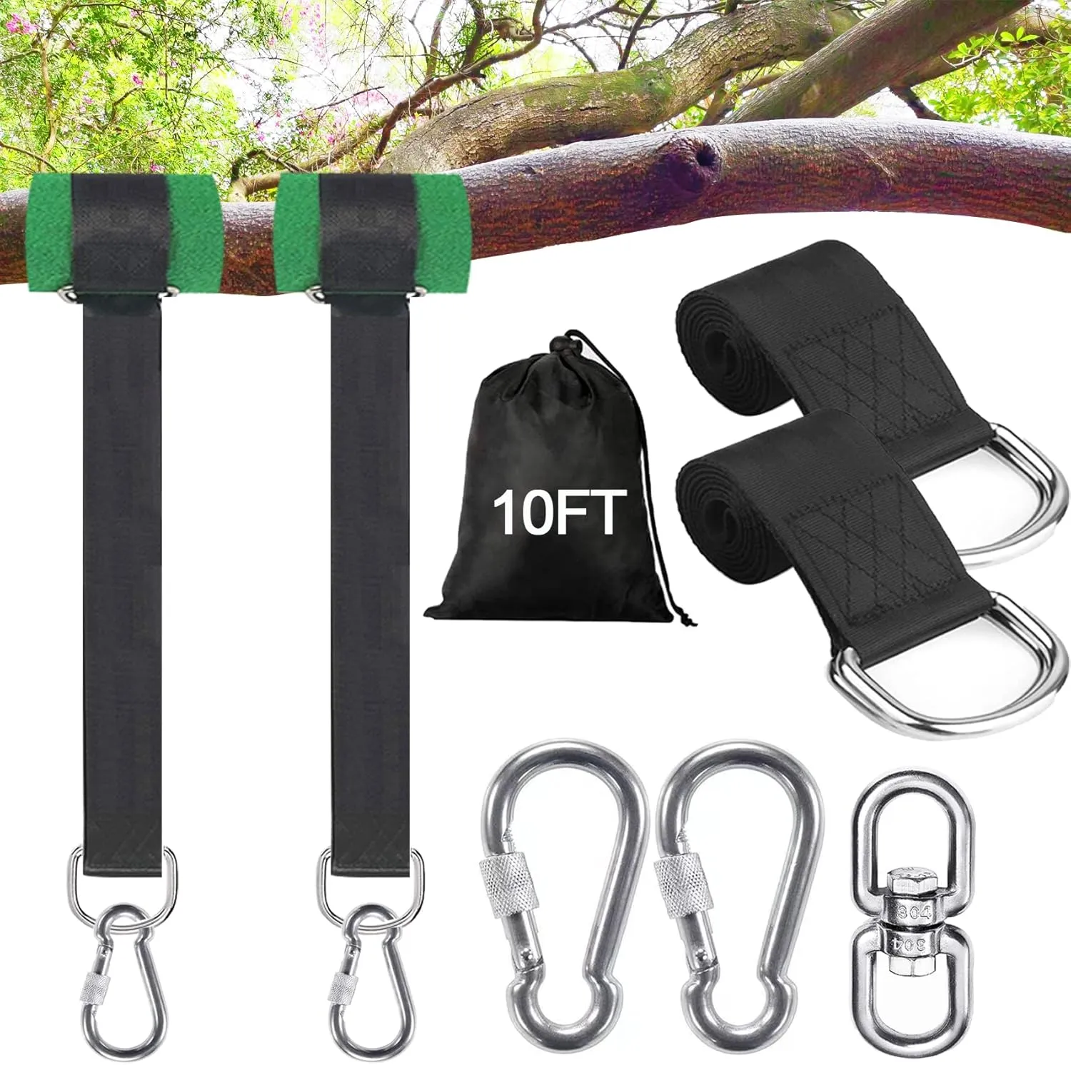 Safe Tree Swing Hanging Straps Kit, 3FT/10FT/15FT/20FT, Heavy Duty Holds 5500LBS Extra Long Adjustable Tree Swing Straps, Easy & Fast Way to Hang Any Swing or Hammock(10 FT)
