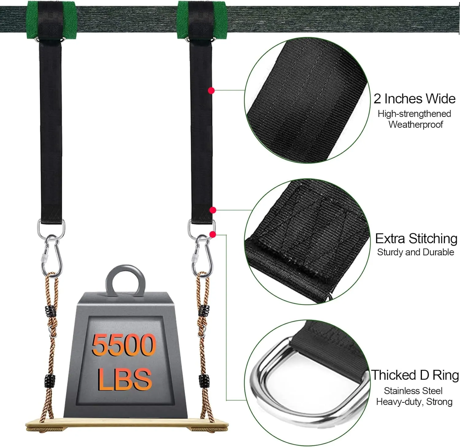 Safe Tree Swing Hanging Straps Kit, 3FT/10FT/15FT/20FT, Heavy Duty Holds 5500LBS Extra Long Adjustable Tree Swing Straps, Easy & Fast Way to Hang Any Swing or Hammock(10 FT)