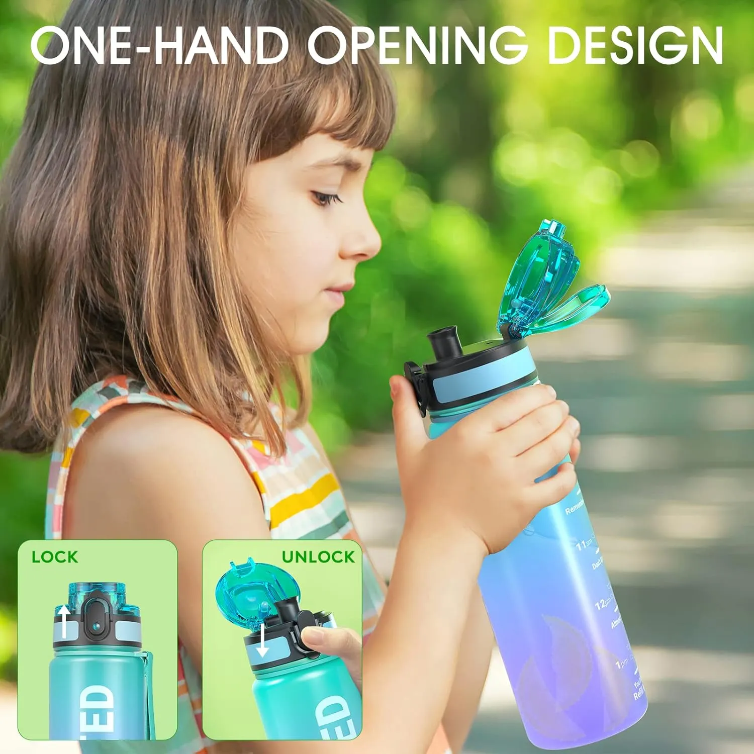 Sahara Sailor Water Bottle 32oz, Durable and Leakproof Water Bottles Motivational with Time Marker, Tritan, BPA Free, Wide Mouth with Easy Clean Brush for Gym, Travel, Home, School, Office (1 Bottle)