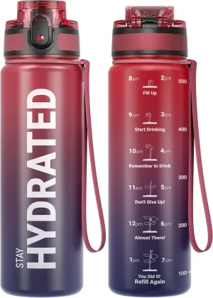Sahara Sailor Water Bottle 32oz, Durable and Leakproof Water Bottles Motivational with Time Marker, Tritan, BPA Free, Wide Mouth with Easy Clean Brush for Gym, Travel, Home, School, Office (1 Bottle)