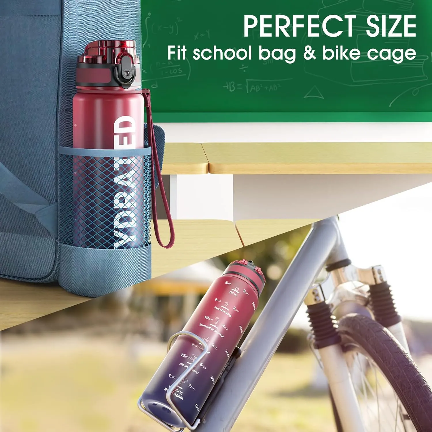 Sahara Sailor Water Bottle 32oz, Durable and Leakproof Water Bottles Motivational with Time Marker, Tritan, BPA Free, Wide Mouth with Easy Clean Brush for Gym, Travel, Home, School, Office (1 Bottle)