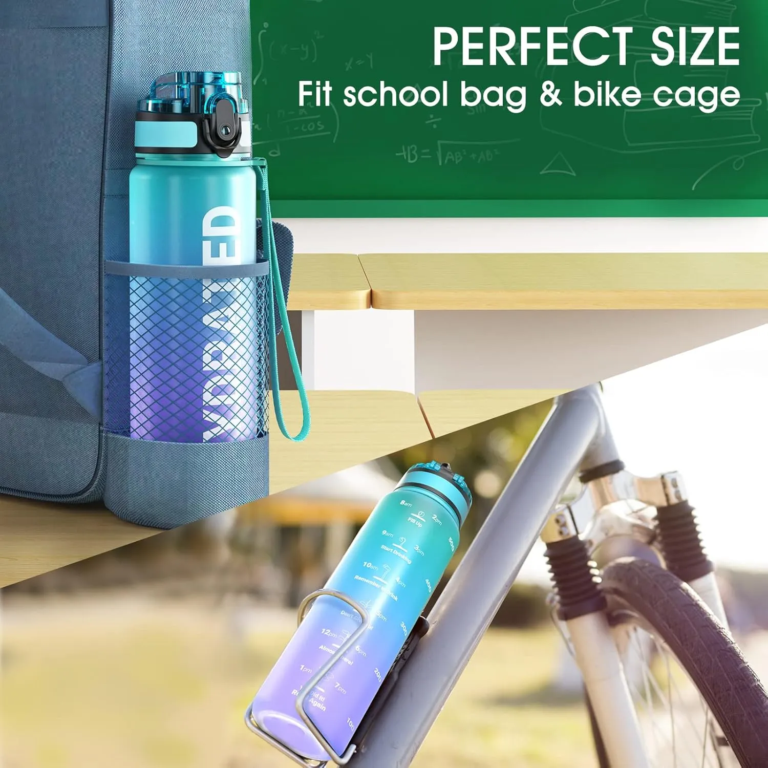 Sahara Sailor Water Bottle 32oz, Durable and Leakproof Water Bottles Motivational with Time Marker, Tritan, BPA Free, Wide Mouth with Easy Clean Brush for Gym, Travel, Home, School, Office (1 Bottle)