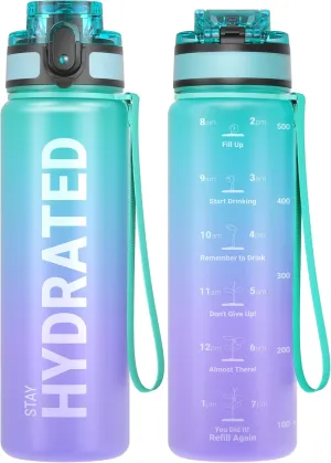Sahara Sailor Water Bottle 32oz, Durable and Leakproof Water Bottles Motivational with Time Marker, Tritan, BPA Free, Wide Mouth with Easy Clean Brush for Gym, Travel, Home, School, Office (1 Bottle)