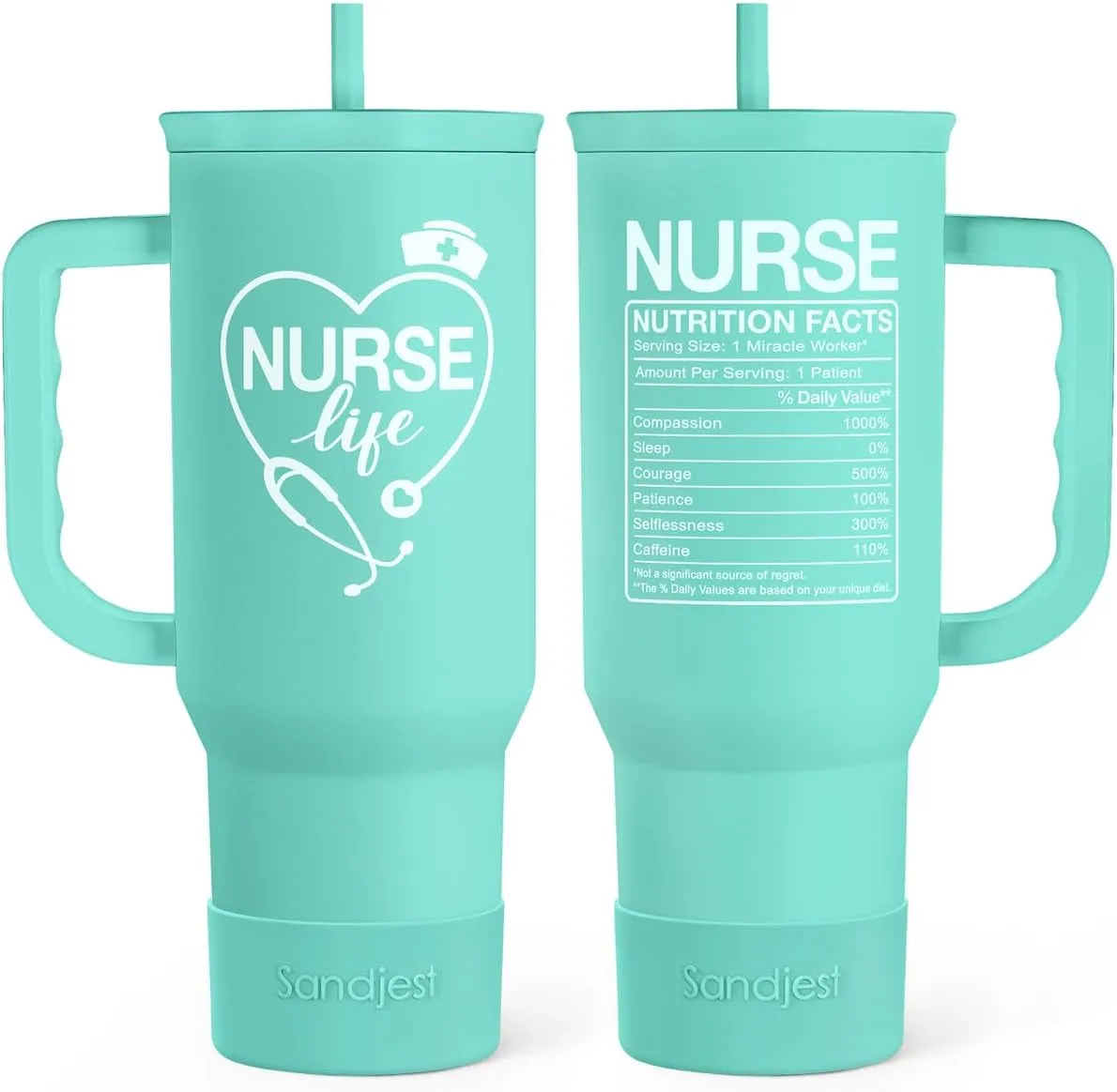 SANDJEST Nurse Gift Tumbler 40oz with Handle and Straw – Nutrition Facts Insulated Stainless Steel Travel Coffee Mug for Nursing Friends - Gifts for Nurse Week, Appreciation, Birthday, Christmas