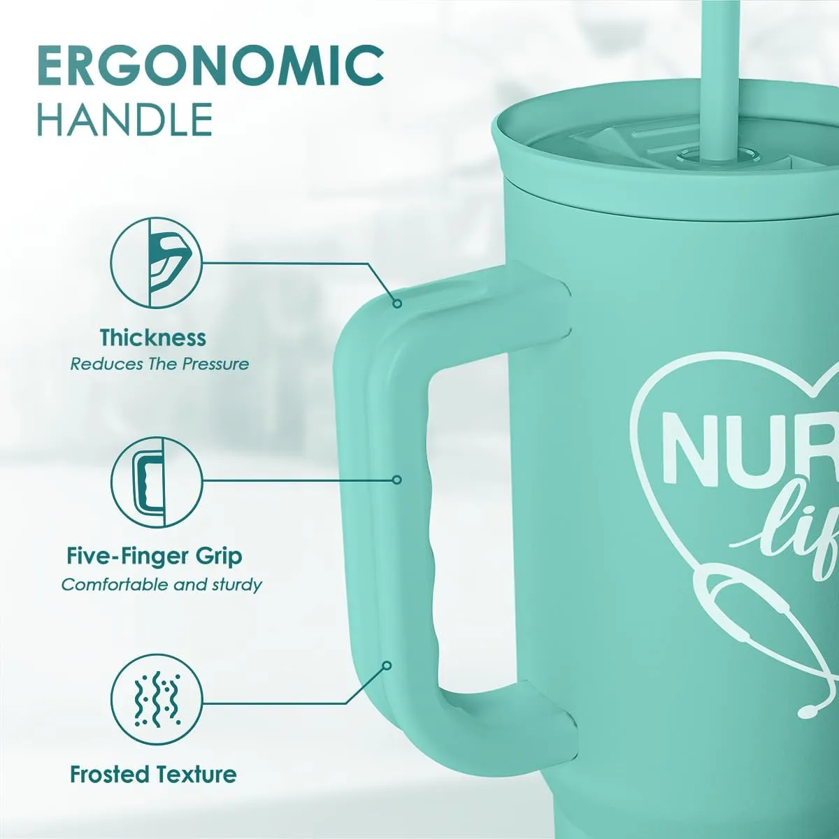 SANDJEST Nurse Gift Tumbler 40oz with Handle and Straw – Nutrition Facts Insulated Stainless Steel Travel Coffee Mug for Nursing Friends - Gifts for Nurse Week, Appreciation, Birthday, Christmas