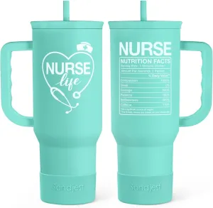 SANDJEST Nurse Gift Tumbler 40oz with Handle and Straw – Nutrition Facts Insulated Stainless Steel Travel Coffee Mug for Nursing Friends - Gifts for Nurse Week, Appreciation, Birthday, Christmas