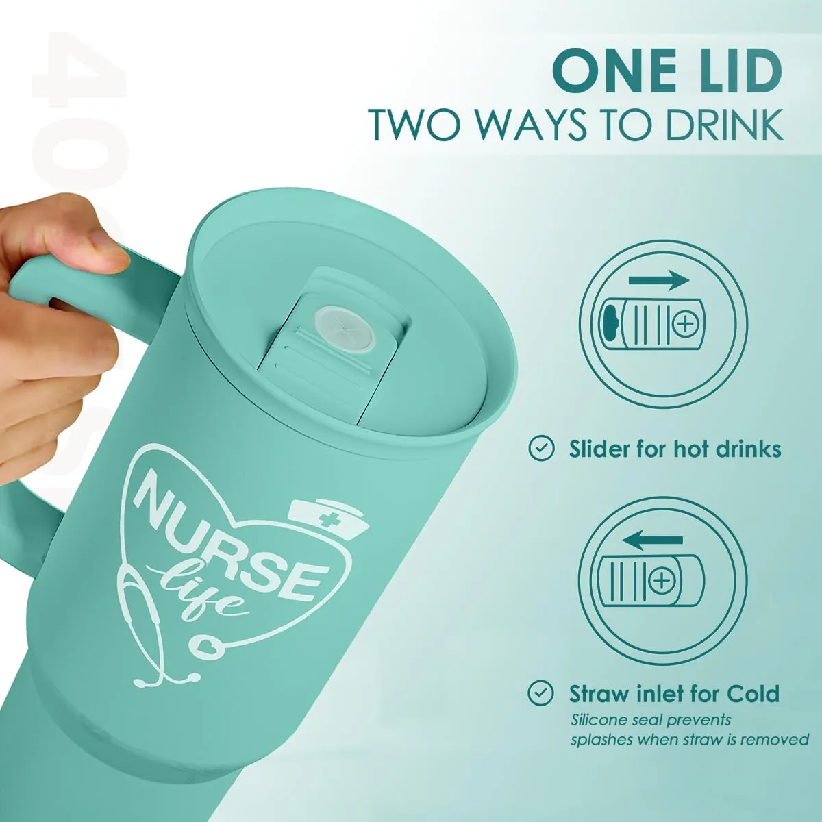 SANDJEST Nurse Gift Tumbler 40oz with Handle and Straw – Nutrition Facts Insulated Stainless Steel Travel Coffee Mug for Nursing Friends - Gifts for Nurse Week, Appreciation, Birthday, Christmas