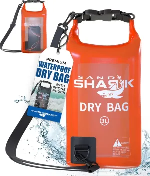 SandShark 3L Waterproof Dry Bag - Beach Bag with Clear Phone Case Pouch, Roll Top Sack for Boating, Rafting, Hiking, Camping, Fishing - Travel Essentials, Boat, Kayak Accessories (3L)