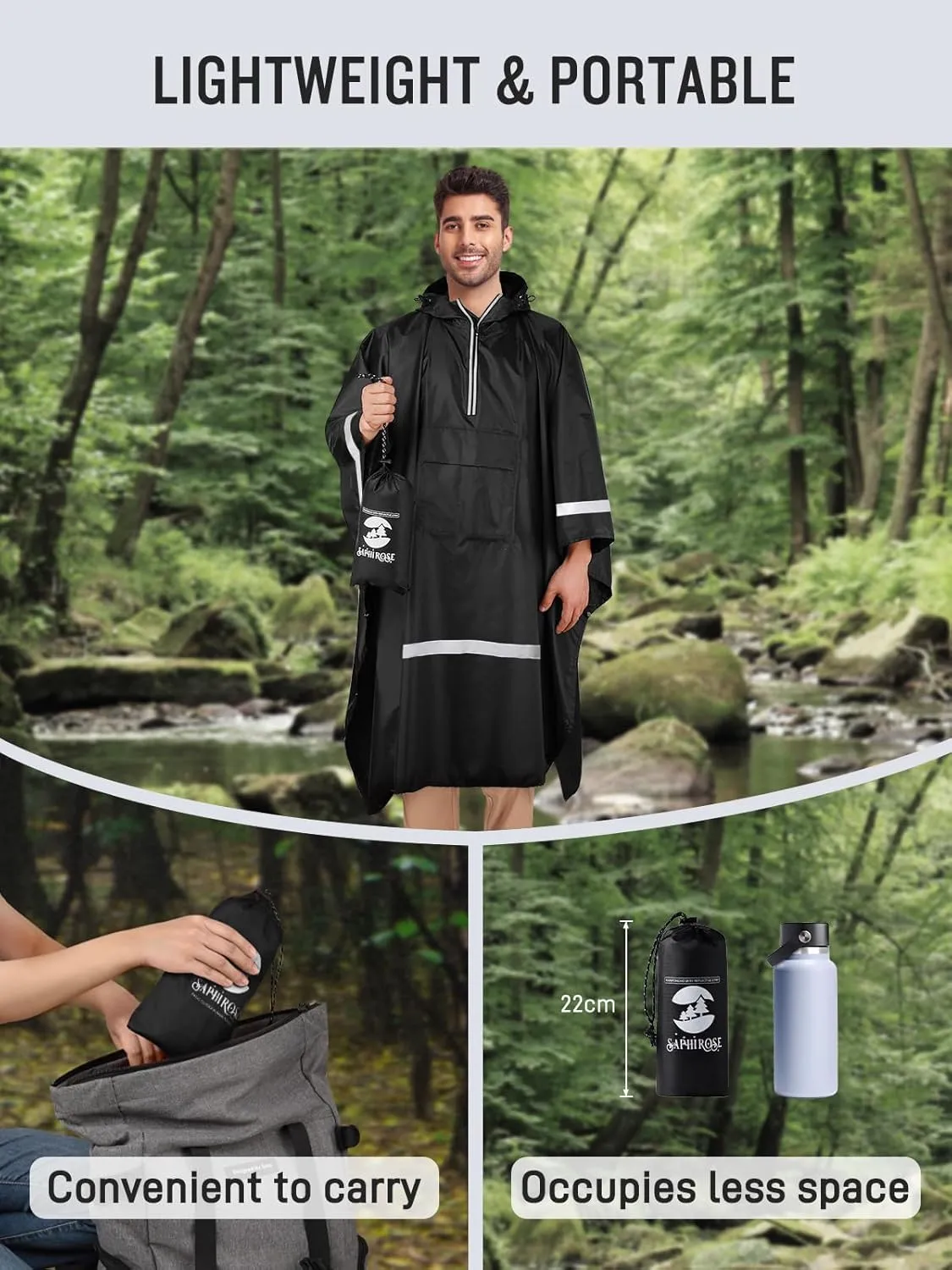 SaphiRose Hooded Rain Poncho Waterproof Raincoat Jacket for Men Women Adults