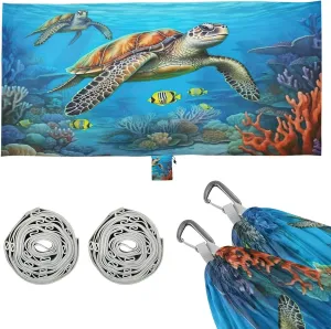 Sea Turtle Camping Hammock, Single Portable Hammocks with Tree Straps & Attached Carry Bag, 330Lbs Capacity Perfect for Outside Indoor Hiking Beach Backpack Travel