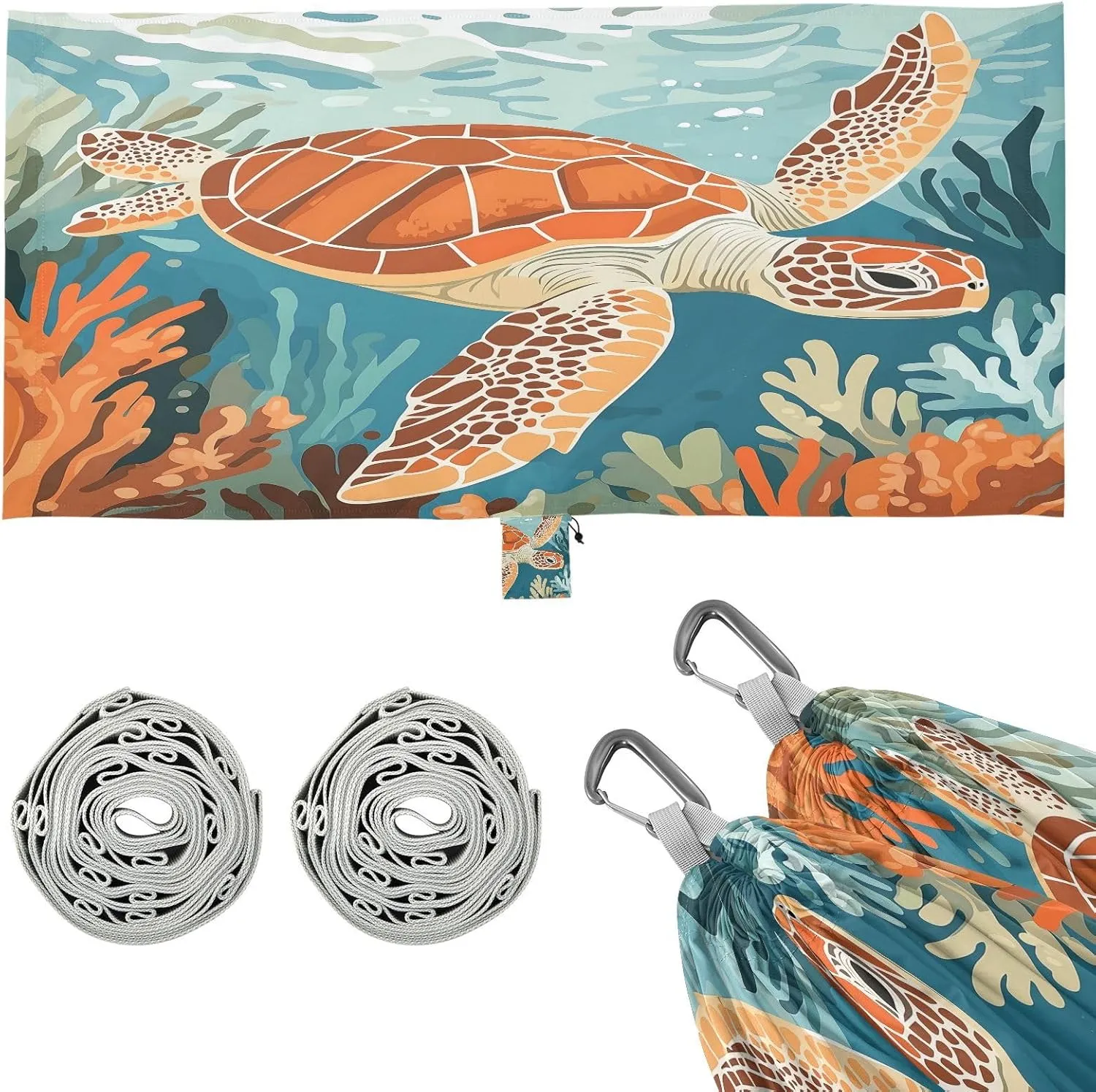 Sea Turtle Swimming Camping Hammock Single Portable Hammocks 330 lbs Capacity with 2 Tree Straps and Attached Carry Bag,Perfect for Outdoor,Indoor,Beach,Camping,Travel