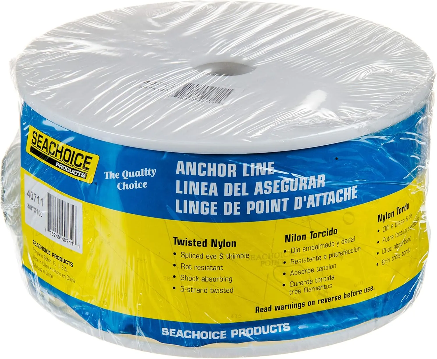 Seachoice Anchor Line Rope, 3-Strand Twisted, White, Nylon