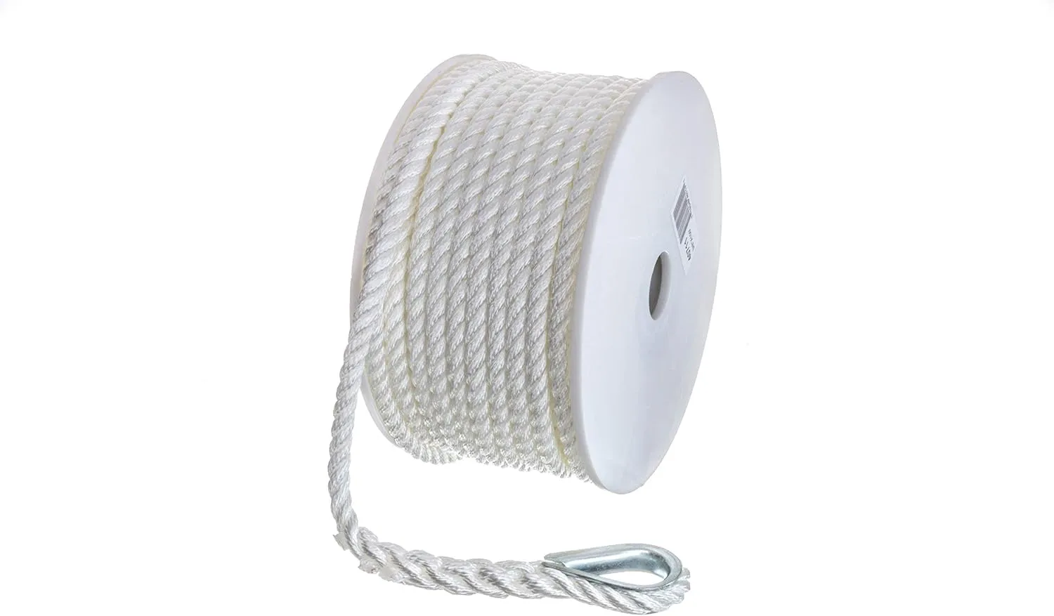 Seachoice Anchor Line Rope, 3-Strand Twisted, White, Nylon