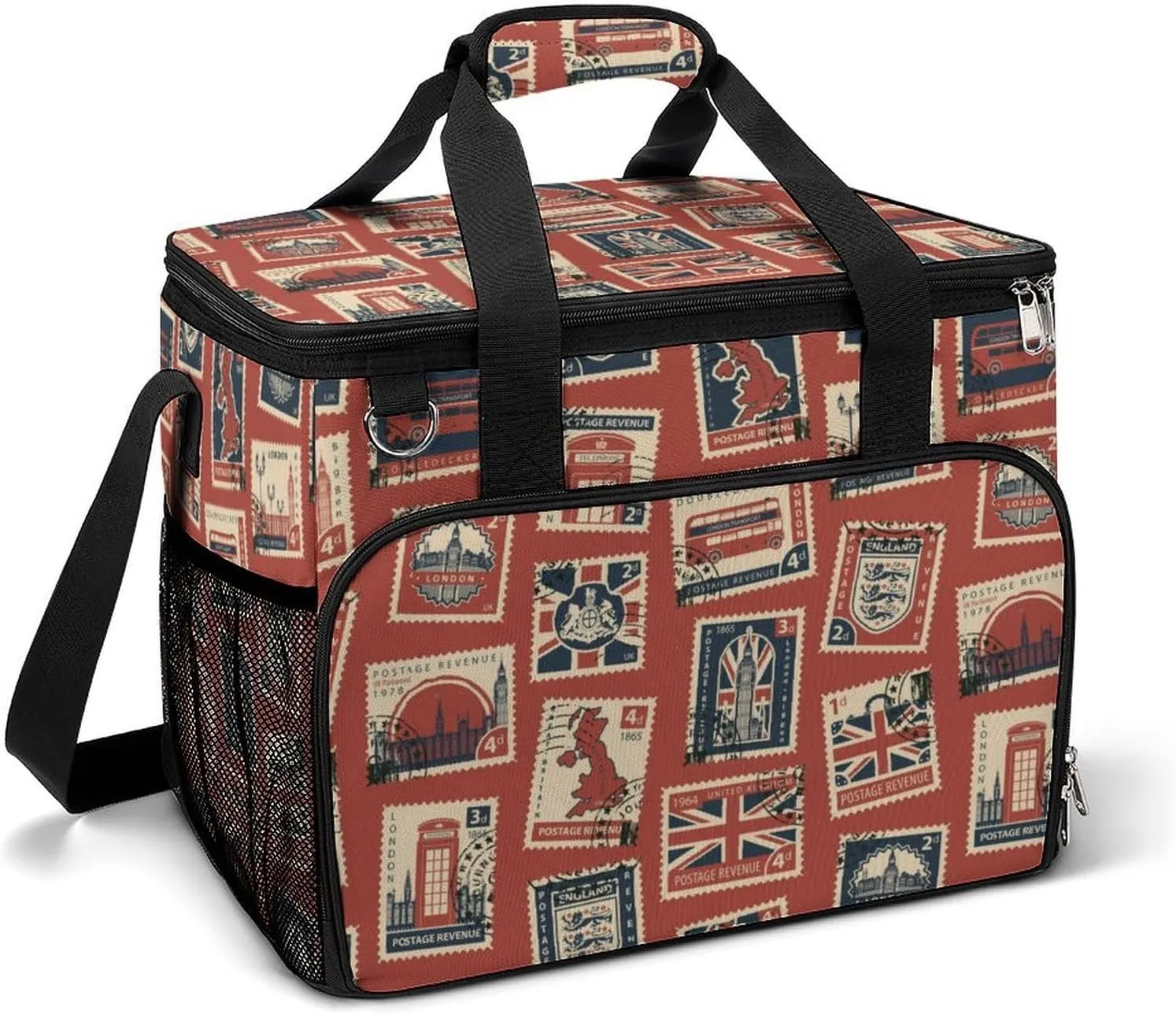 Seamless Pattern with Postage Stamps Theme Cooler Bag, Collapsible Soft Sided, Large Leakproof Camping Cooler, Portable Travel Cooler for Camping, Road Trips
