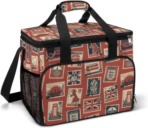 Seamless Pattern with Postage Stamps Theme Cooler Bag, Collapsible Soft Sided, Large Leakproof Camping Cooler, Portable Travel Cooler for Camping, Road Trips