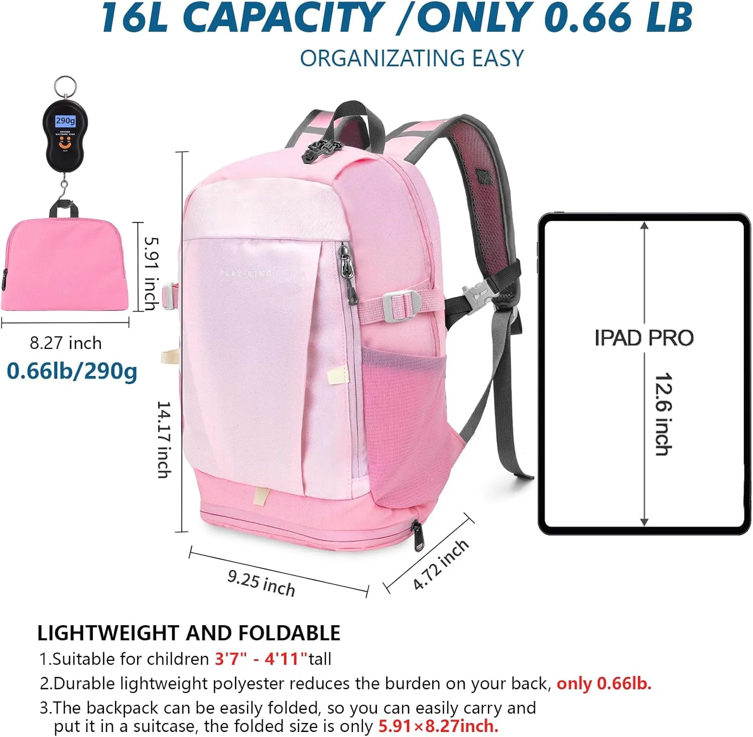 Seektop Kids Backpack 16L - Lightweight Waterproof School Bag for Boys & Girls Ages 3-13 (31.5-60in Height) - Outdoor Travel Camping Daypack